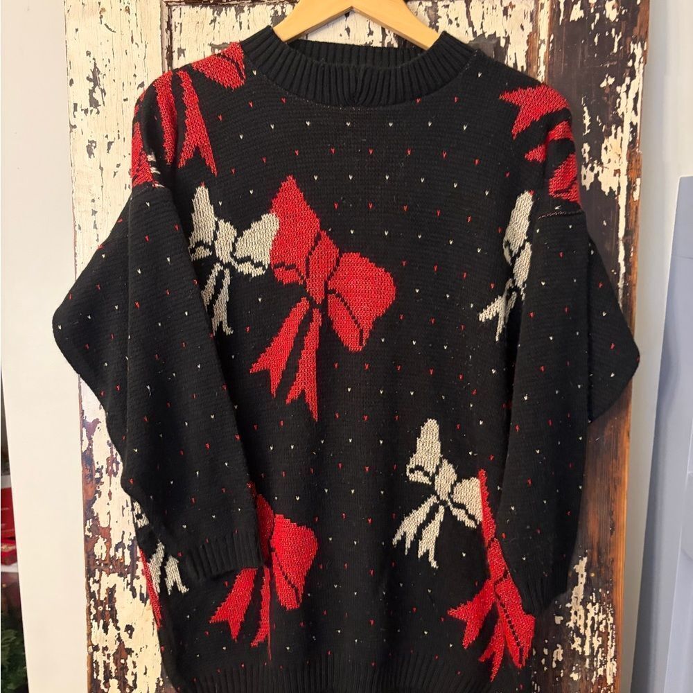 Vintage Ellen-D Festive Bow Knit Sweater Christmas. Made in USA. L